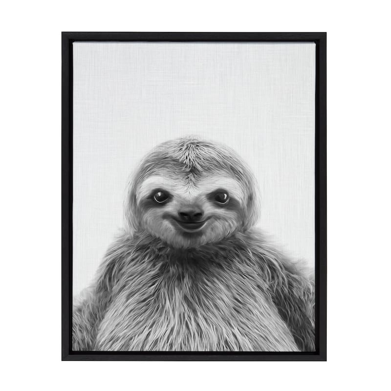 Kate and Laurel Sylvie Sloth Framed Canvas by Simon Te Tai - 18x24 - Plastic - Black