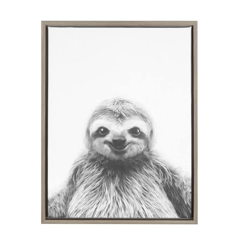 Kate and Laurel Sylvie Sloth Framed Canvas by Simon Te Tai - 18x24 - Plastic - Grey