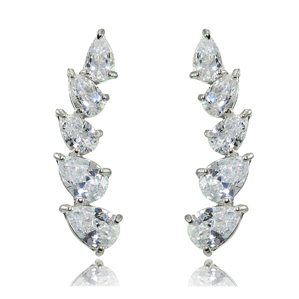 Sterling Silver Pear-cut Cubic Zirconia Climber Crawler Earrings