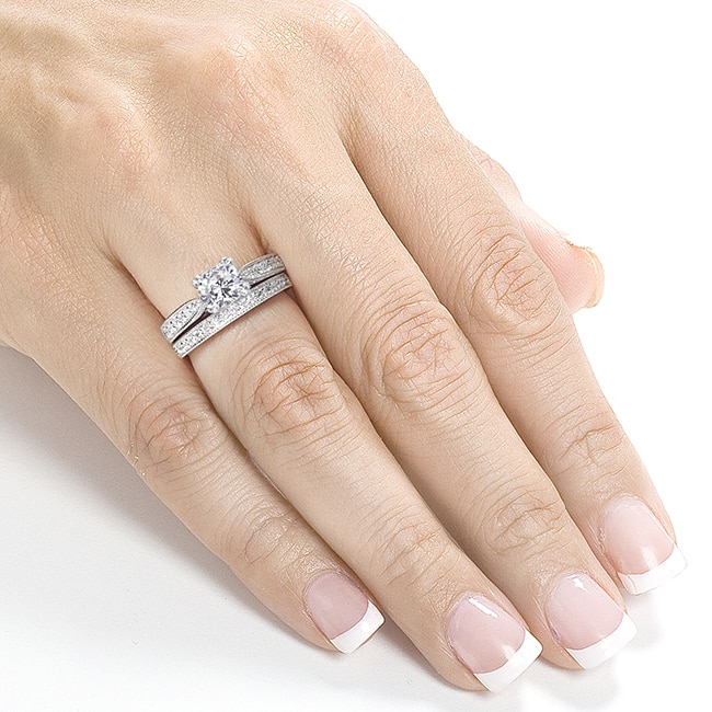 Annello by Kobelli 14k White Gold 1 2/5ct TGW Moissanite and Diamond Antique Style Bridal Rings Set