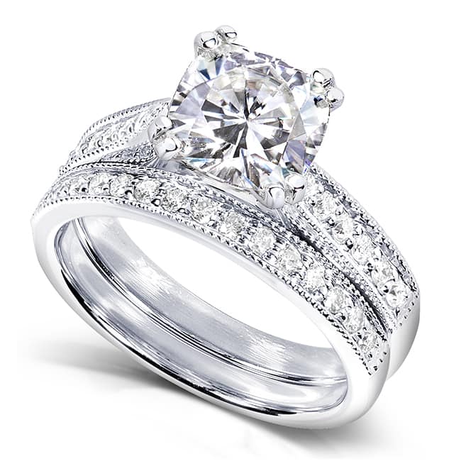 Annello by Kobelli 14k White Gold 1 2/5ct TGW Moissanite and Diamond Antique Style Bridal Rings Set