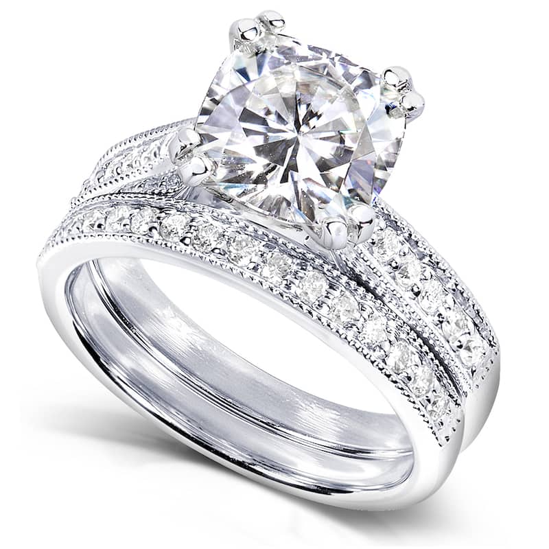 Annello by Kobelli 14k White Gold Moissanite and Diamond Bridal Ring Set