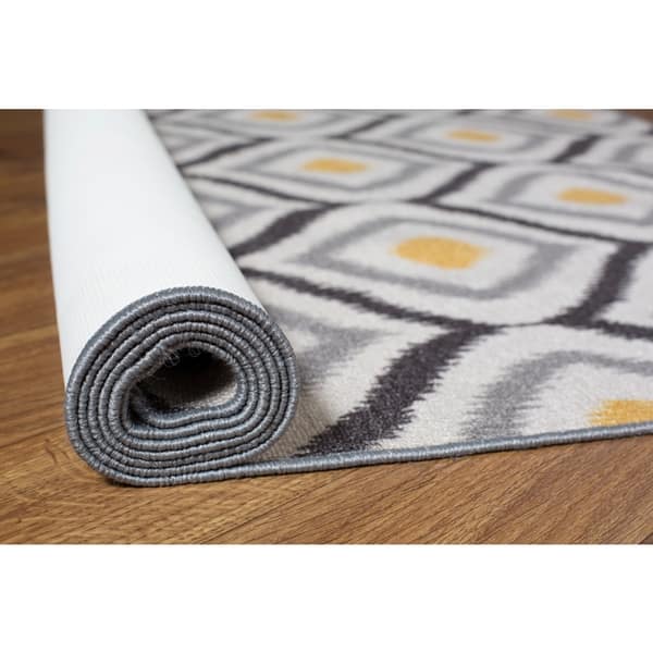 New Morden Ochre Silver Grey Mustard Triangles Rug Rug Runners Cheap Heavy Mats