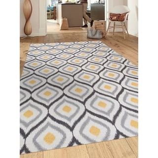 Modern Moroccan Design Grey/Yellow Nylon Nonslip Area Rug - 5'3" x 7'3"