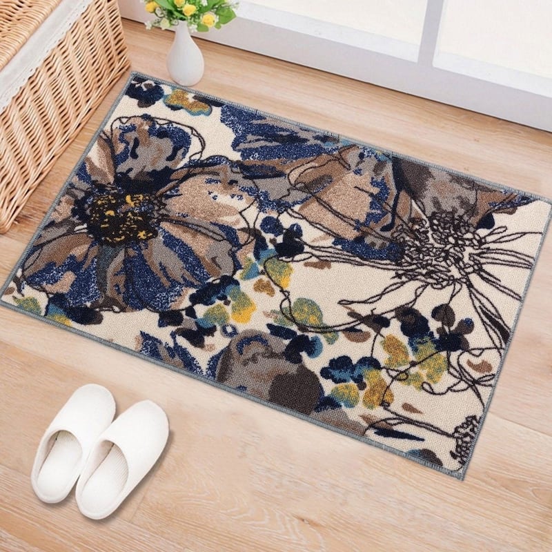 World Rug Gallery Modern Bright Flowers Non-Slip Area Rug Multi - 1' 8" x 2' 6" - Cream