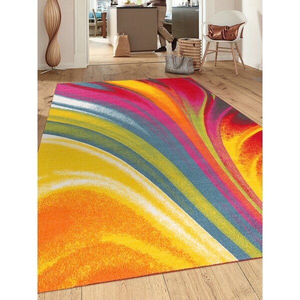 Shop Modern Contemporary Waves Multicolor Non-slip Non-skid Area Rug ...