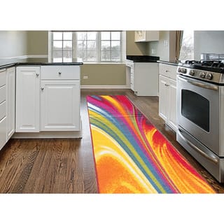World Rug Gallery Modern Contemporary Waves Multicolored Non-slip Non-skid Area Rug