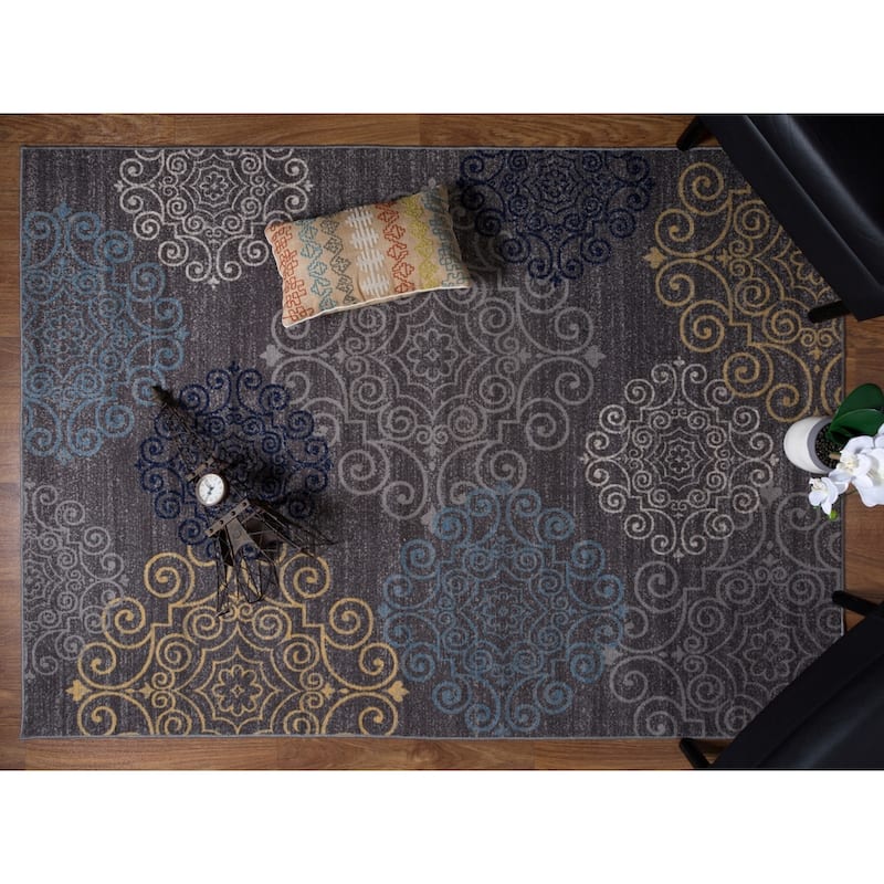 World Rug Gallery Modern Floral Swirl Design Non-Slip Area Rug