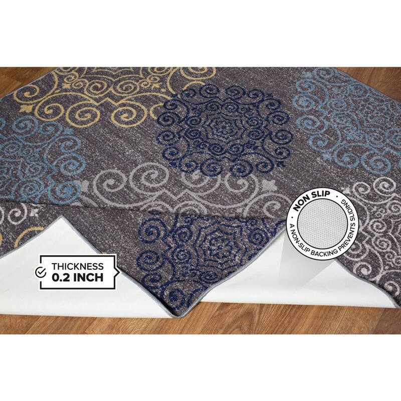 World Rug Gallery Modern Floral Swirl Design Non-Slip Area Rug