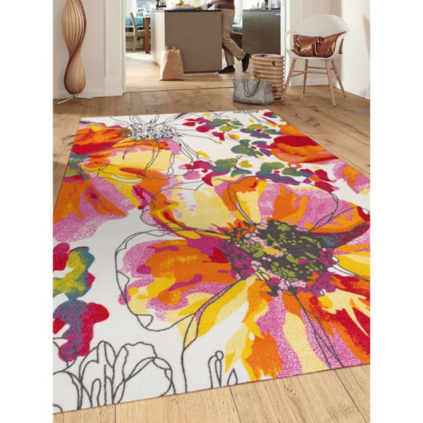 Modern Bright Flowers Multicolored Non Slip Skid Area Rug Modern Bright Flowers Multicolored Non Slip Skid Area Rug 7 X27