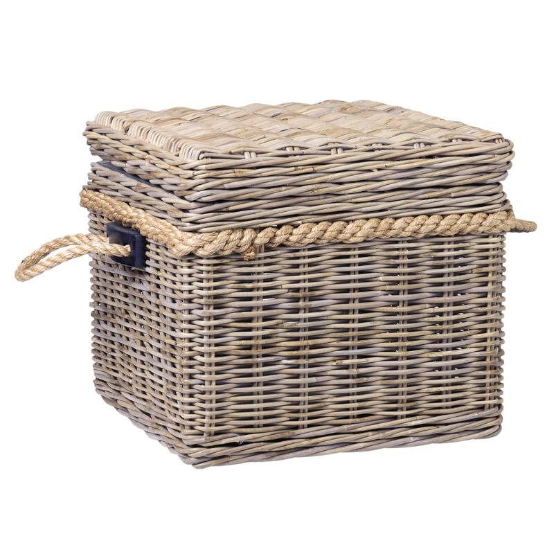 Antiqued Natural Rattan Storage Accent Table by East at Main On Sale