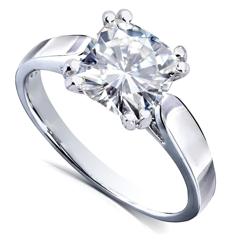 Kobelli 2 Carats Moissanite 14k Solid White Gold Cushion Solitaire 4-Prong Cathedral Vanessa Engagement Ring