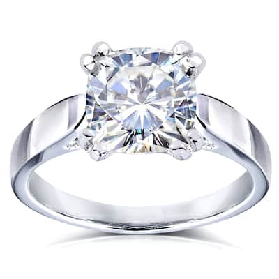 Kobelli 2 Carats Moissanite 14k Solid White Gold Cushion Solitaire 4-Prong Cathedral Vanessa Engagement Ring