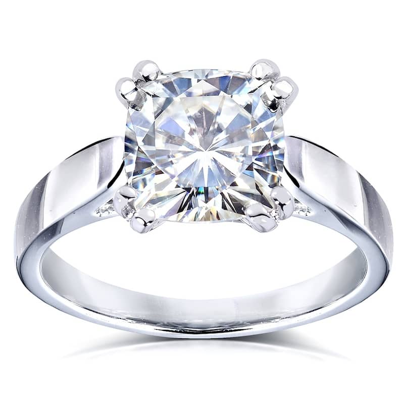 Kobelli 2 Carats Moissanite 14k Solid White Gold Cushion Solitaire 4-Prong Cathedral Vanessa Engagement Ring