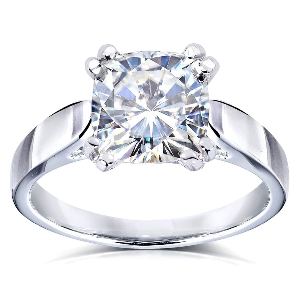 Kobelli 2 Carats Moissanite 14k Solid White Gold Cushion Solitaire 4-Prong Cathedral Vanessa Engagement Ring