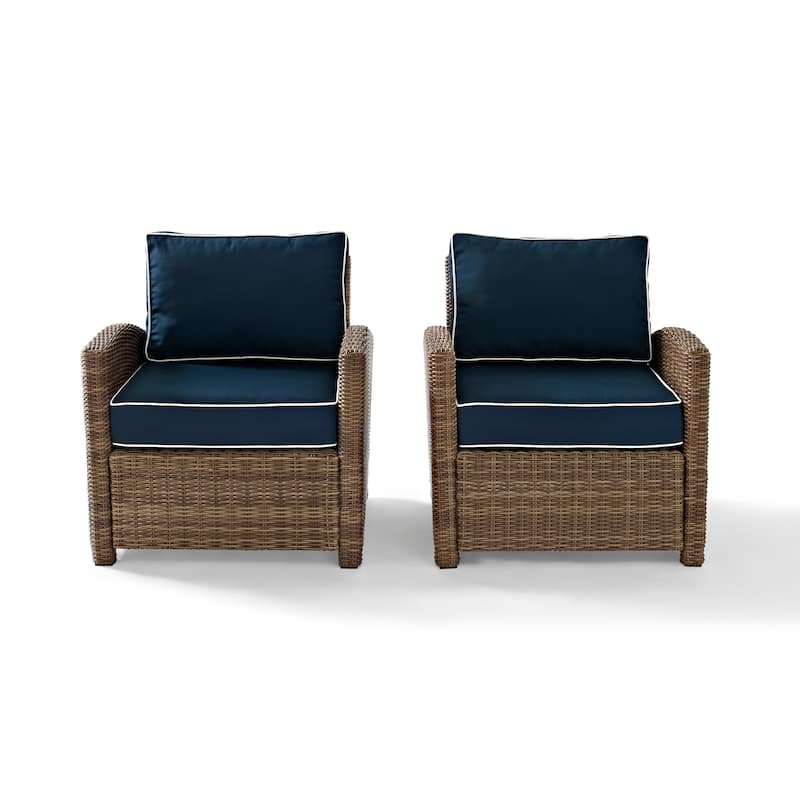Crosley Bradenton Outdoor Arm Chairs with Navy Cushions (set of 2)