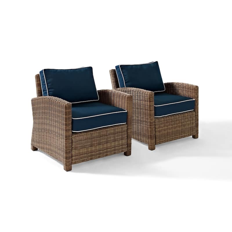 Crosley Bradenton Outdoor Arm Chairs with Navy Cushions (set of 2)