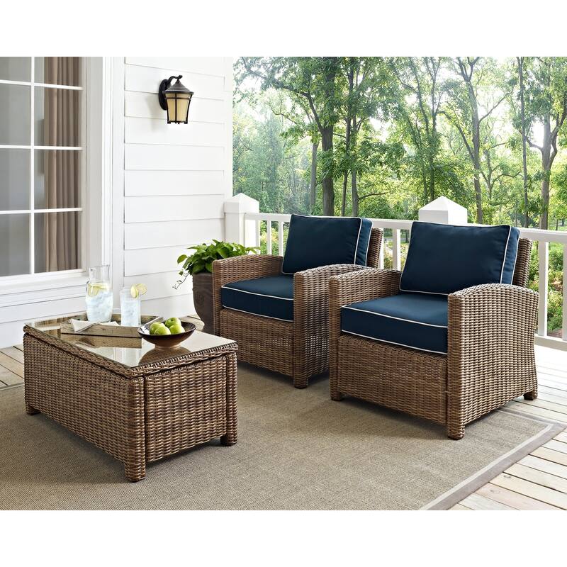Crosley Bradenton Outdoor Arm Chairs with Navy Cushions (set of 2)