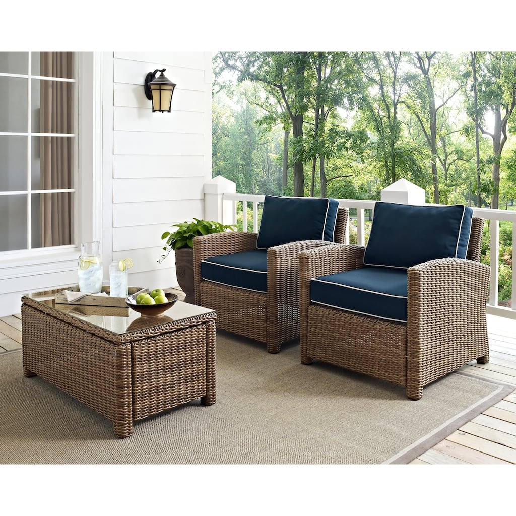 Crosley Bradenton Outdoor Arm Chairs with Navy Cushions (set of 2)
