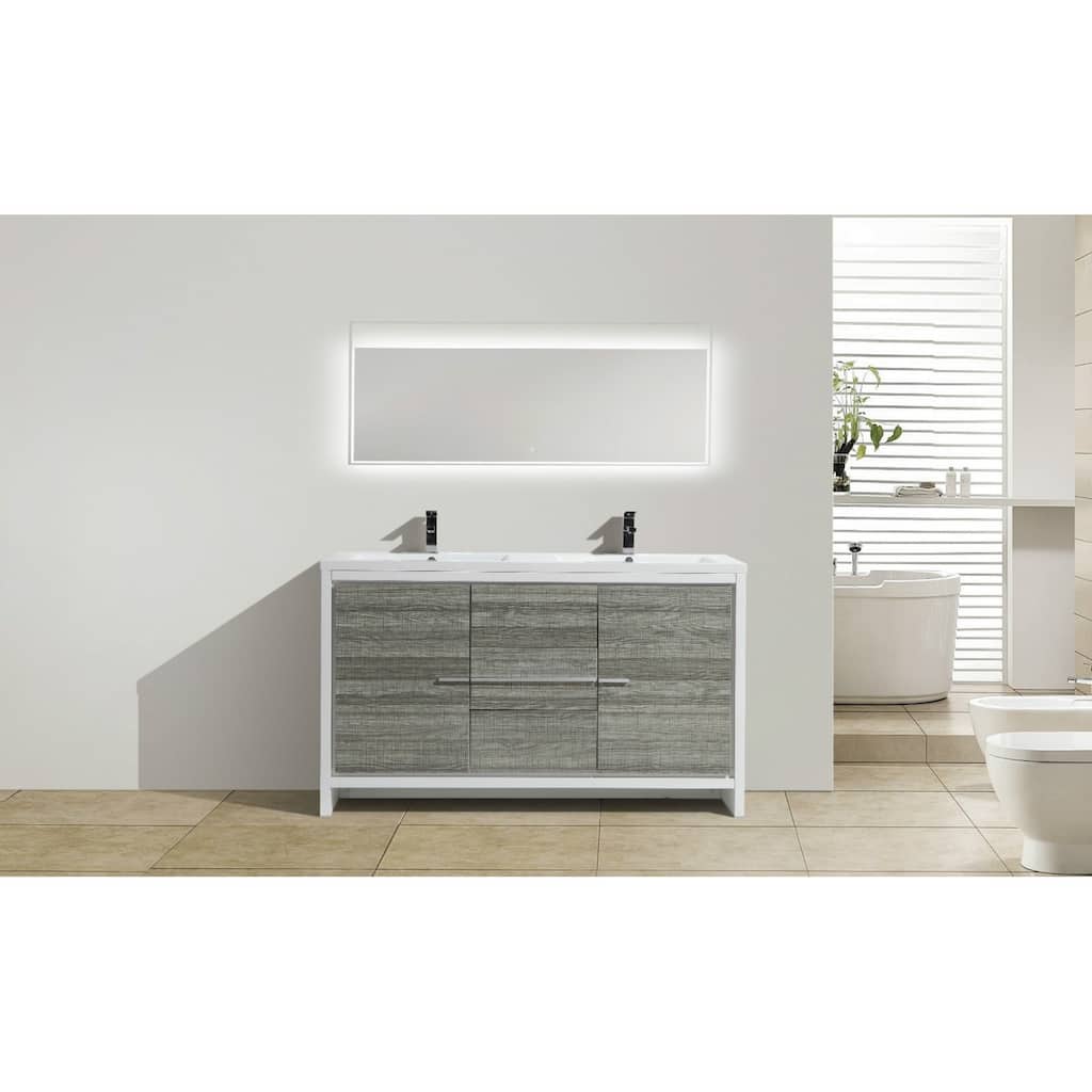 Moreno Bath MOD 60 Inch Free Standing Modern Bathroom Vanity with Reinforced Acrylic Double Sink
