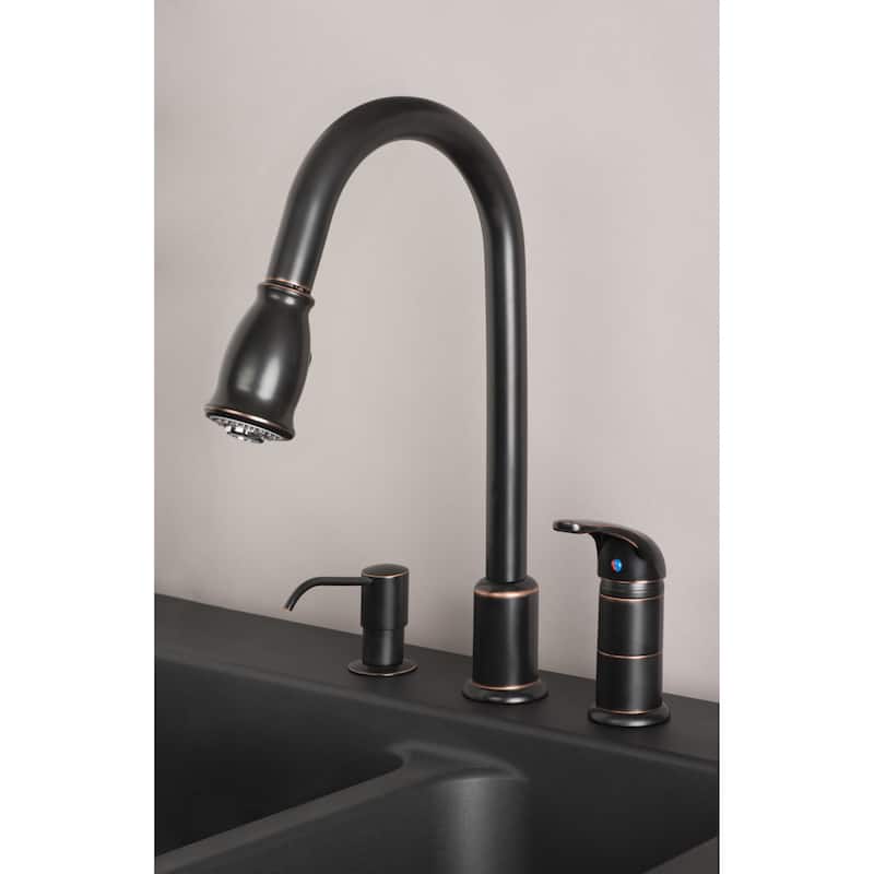 Builders Shoppe Classic Single Handle 16" Pull-Down Kitchen Faucet with Soap Dispenser
