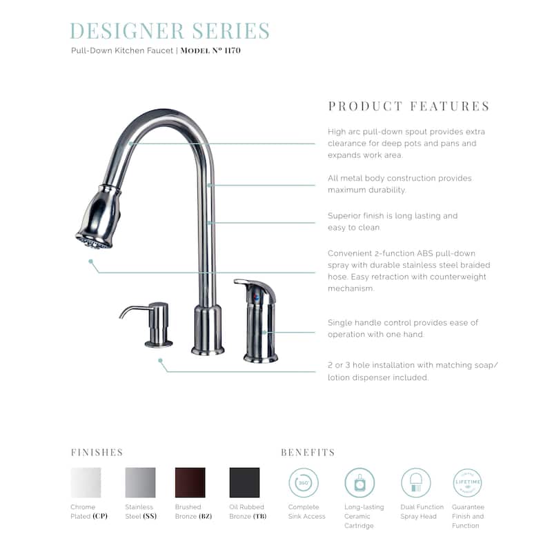 Builders Shoppe Classic Single Handle 16" Pull-Down Kitchen Faucet with Soap Dispenser