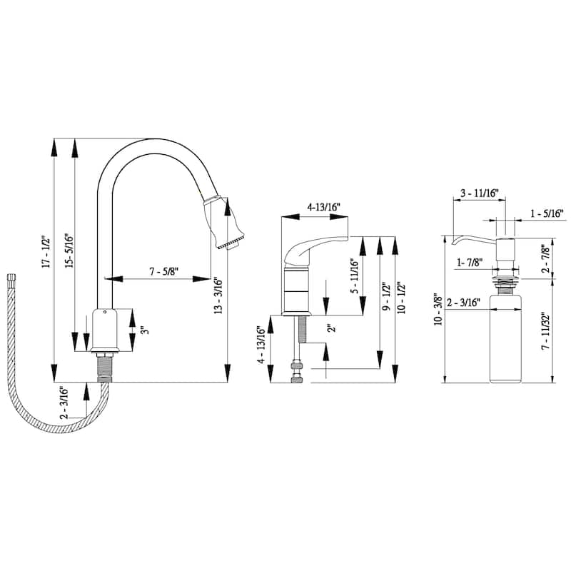 Builders Shoppe Classic Single Handle 16" Pull-Down Kitchen Faucet with Soap Dispenser