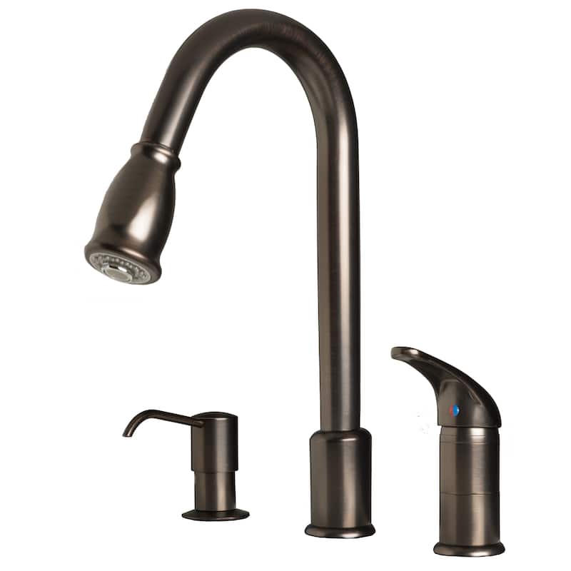 Builders Shoppe Classic Single Handle 16" Pull-Down Kitchen Faucet with Soap Dispenser - Bronze Finish - Brushed Bronze