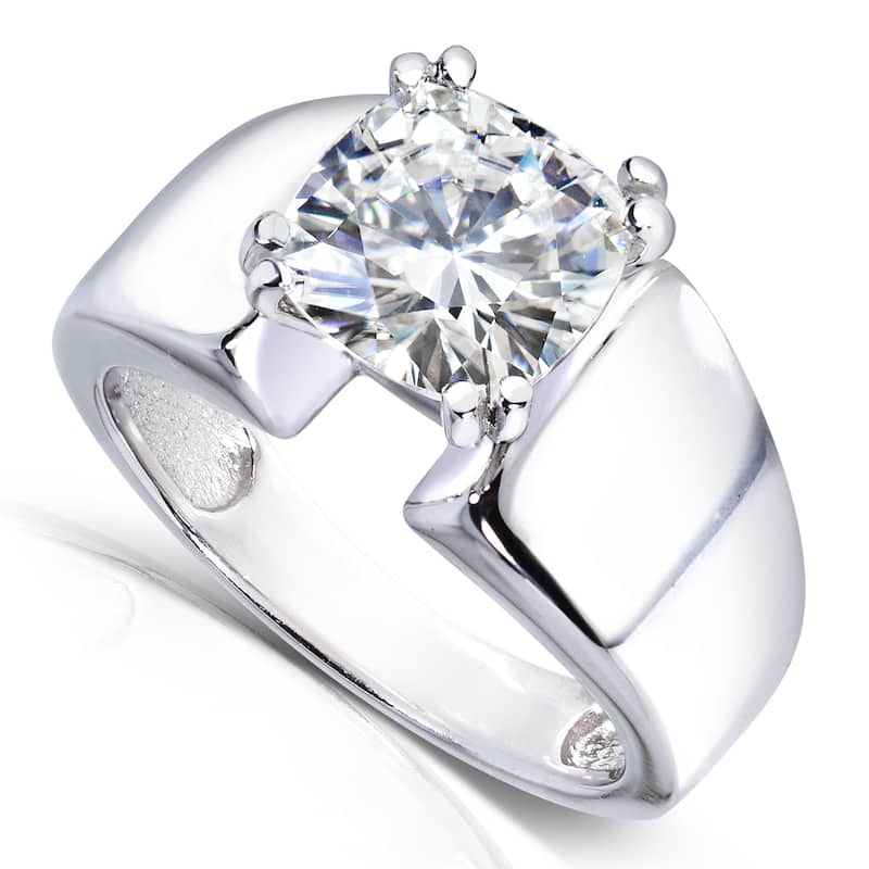 Kobelli 2 Carats Moissanite 14k White Gold Cushion Solitaire 4-prong Wide Flare Band Heidi Engagement Ring