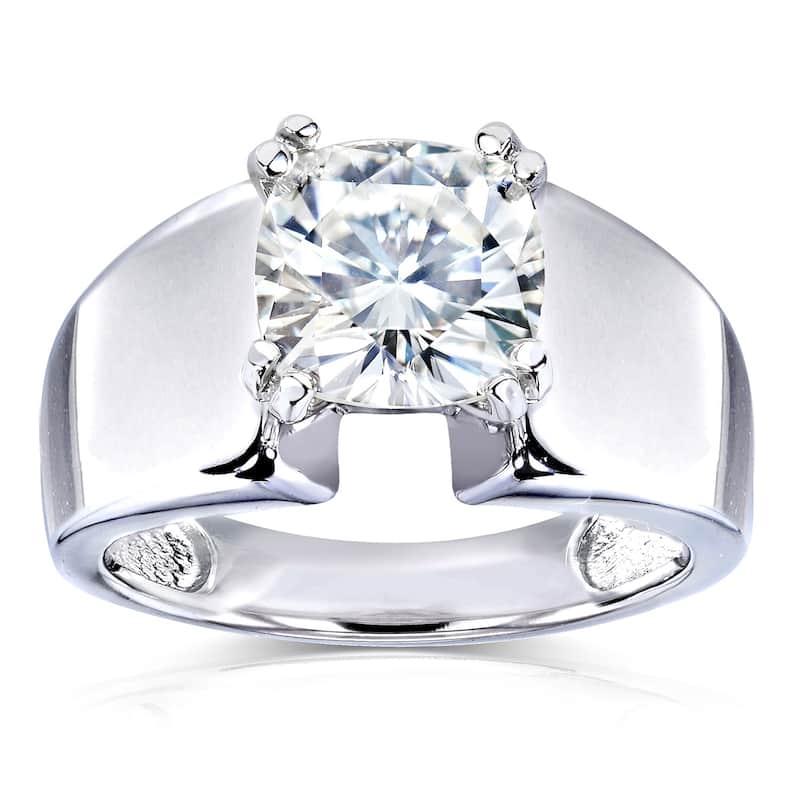 Kobelli 2 Carats Moissanite 14k White Gold Cushion Solitaire 4-prong Wide Flare Band Heidi Engagement Ring