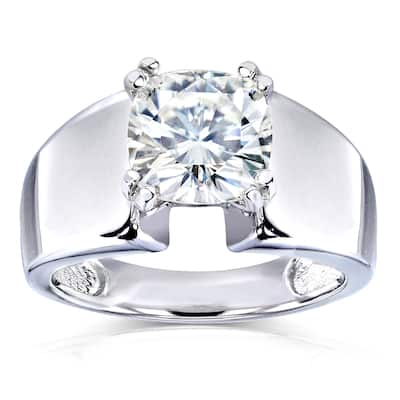 Kobelli 2 Carats Moissanite 14k White Gold Cushion Solitaire 4-prong Wide Flare Band Heidi Engagement Ring