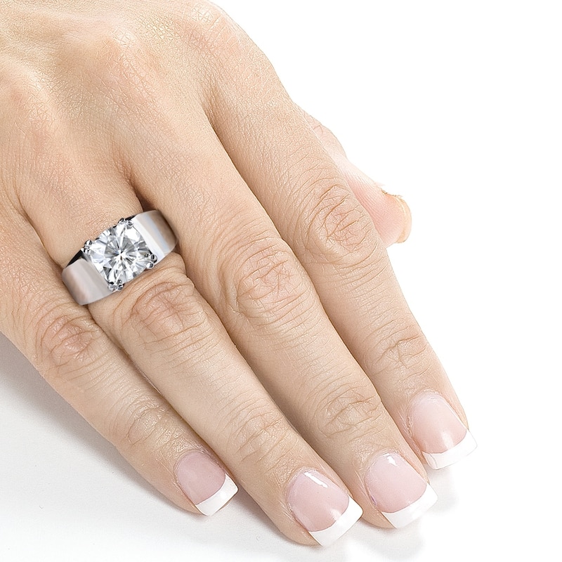 Kobelli 2.8 Carats Moissanite 14k Solid White Gold Cushion Solitaire Extra Wide Flare Band Heidi Engagement Ring