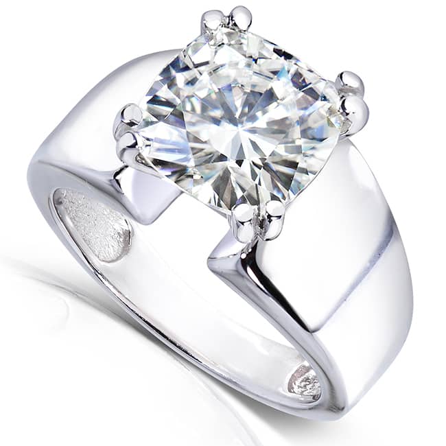 Kobelli 2.8 Carats Moissanite 14k Solid White Gold Cushion Solitaire Extra Wide Flare Band Heidi Engagement Ring
