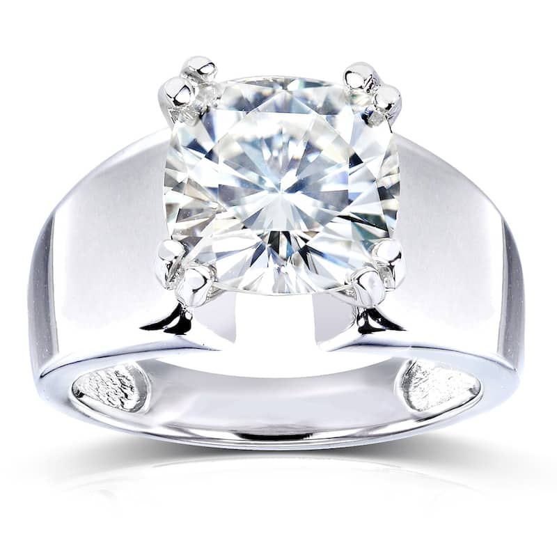 Kobelli 2.8 Carats Moissanite 14k Solid White Gold Cushion Solitaire Extra Wide Flare Band Heidi Engagement Ring