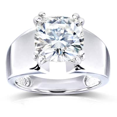 Kobelli 2.8 Carats Moissanite 14k Solid White Gold Cushion Solitaire Extra Wide Flare Band Heidi Engagement Ring