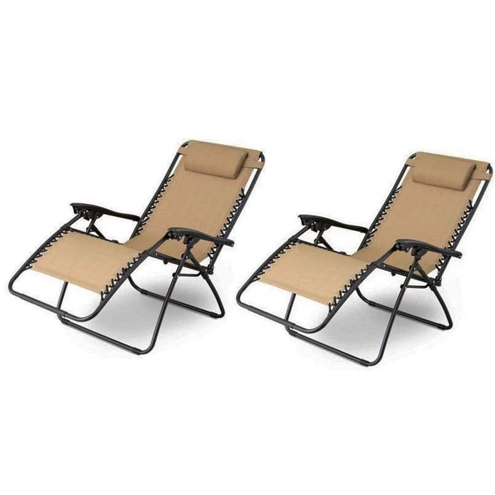 Plum Blossom Lock Portable Saucer Khaki Folding Chairs (Set of 2)