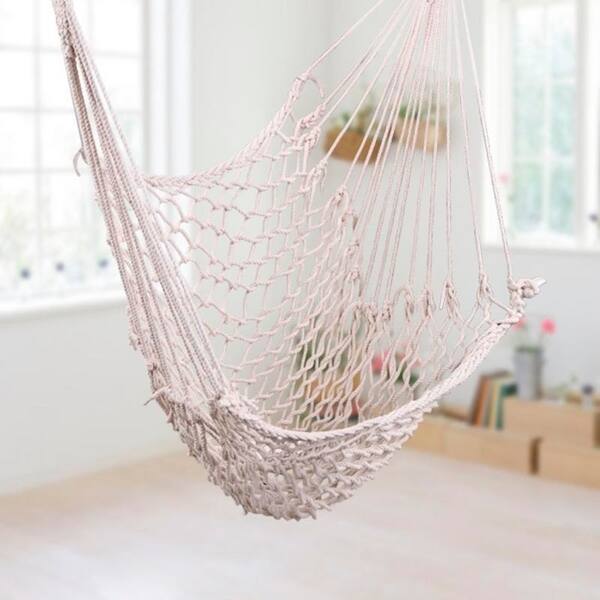 Shop Beige Cotton Rope Hanging Air Chair Swing Hammock On Sale