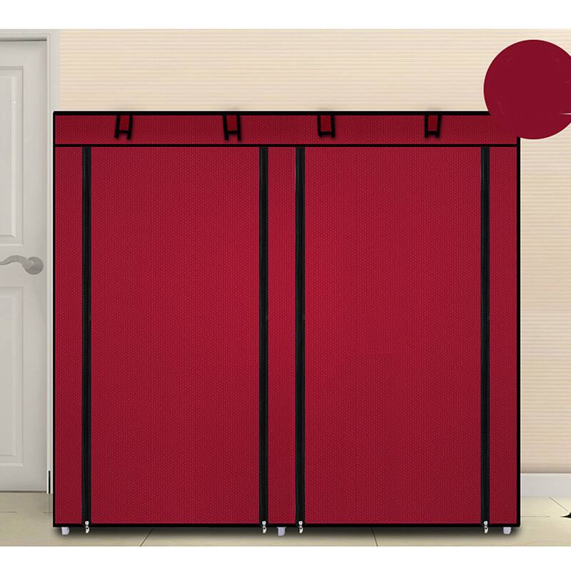 6-Row 2-Line 12 Lattices Wine Red Non-woven Fabric Shoe Rack