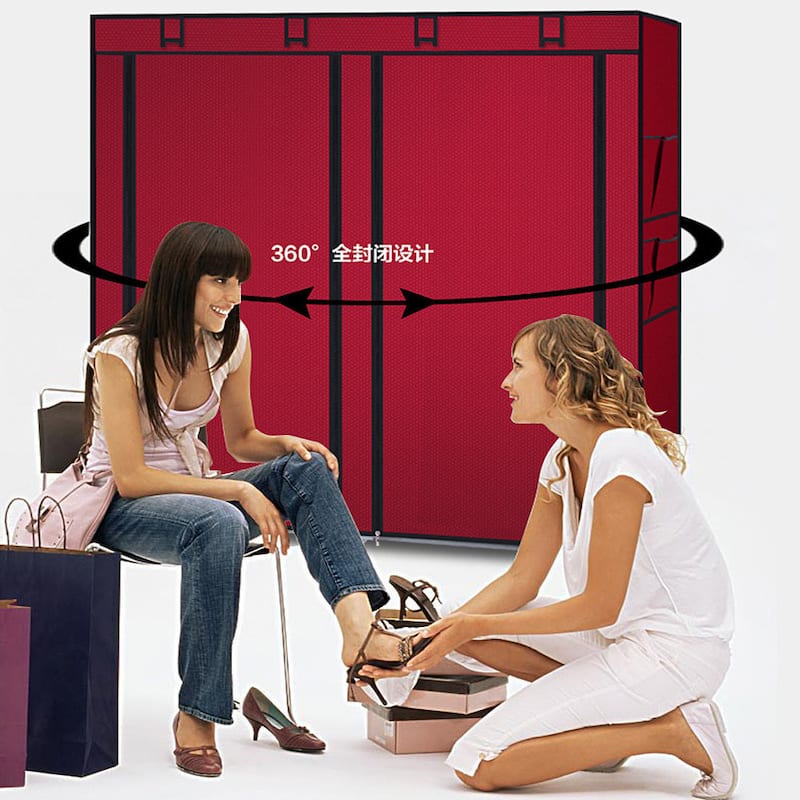 6-Row 2-Line 12 Lattices Wine Red Non-woven Fabric Shoe Rack