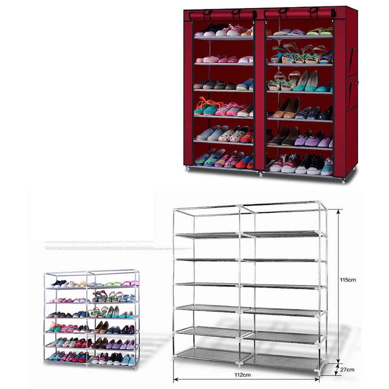 6-Row 2-Line 12 Lattices Wine Red Non-woven Fabric Shoe Rack
