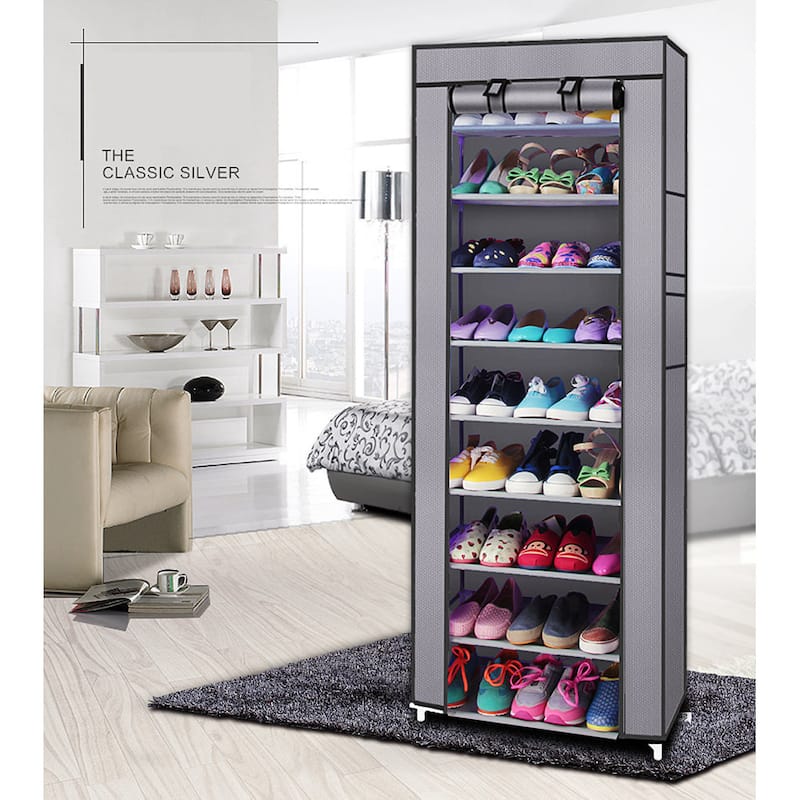 Fashionable Room-saving 9 Lattices Non-woven Fabric Shoe Rack Gray