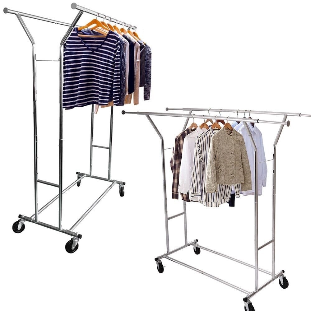 Shop Portable Double Bar Steel Garment Rack Silver Clothes Drying