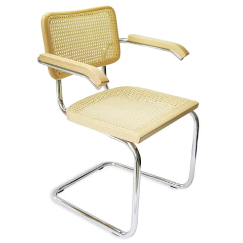 Breuer Chair Company Cesca Cane Arm Chair in Chrome and Natural