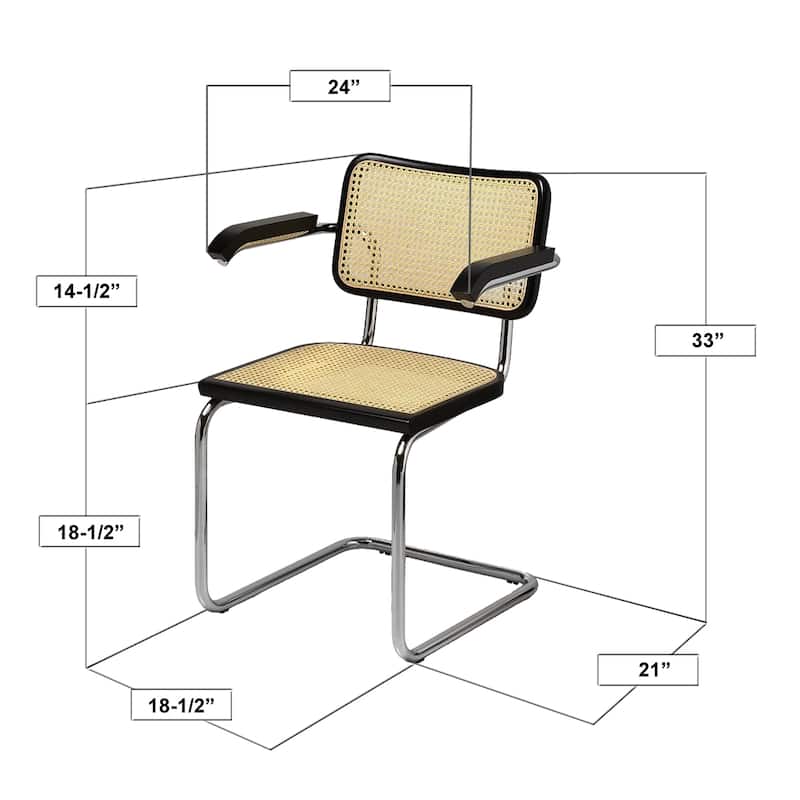 Breuer Chair Company Cesca Cane Arm Chair in Chrome and Natural