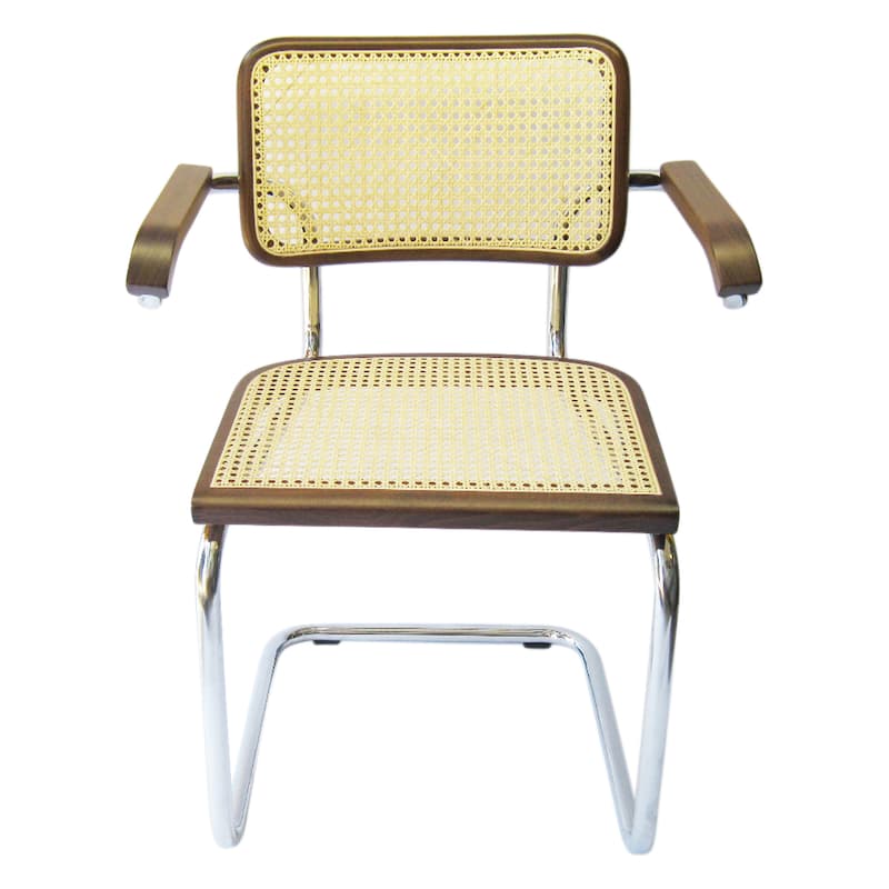 Breuer Chair Company Cesca Cane Arm Chair in Chrome and Walnut