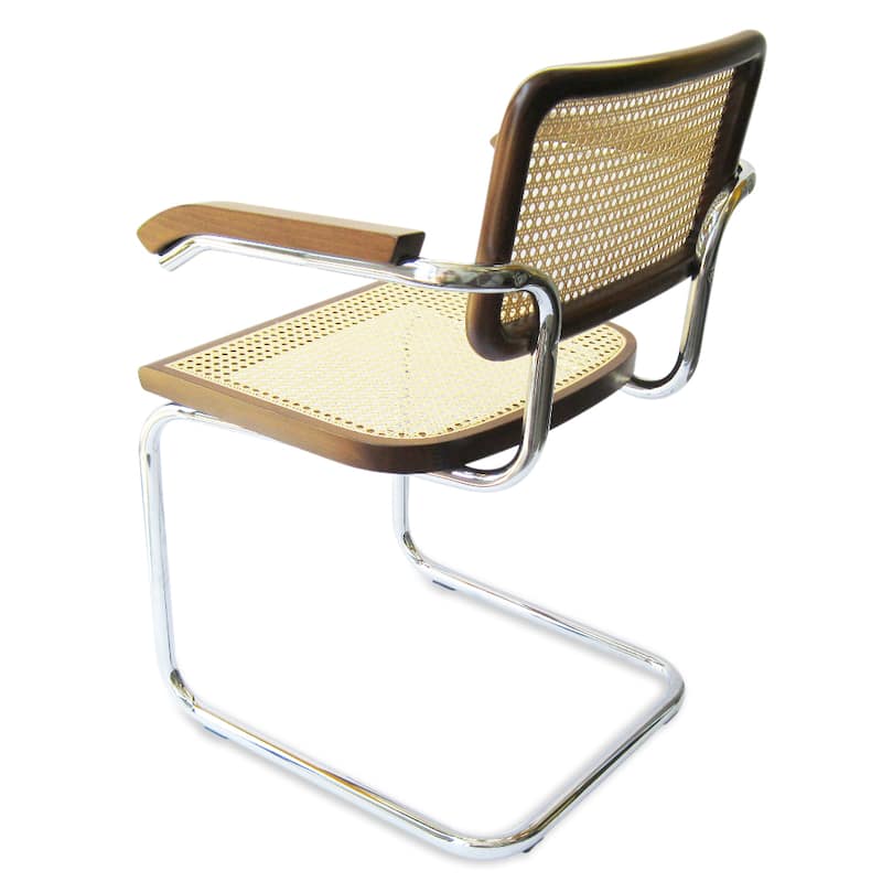 Breuer Chair Company Cesca Cane Arm Chair in Chrome and Walnut