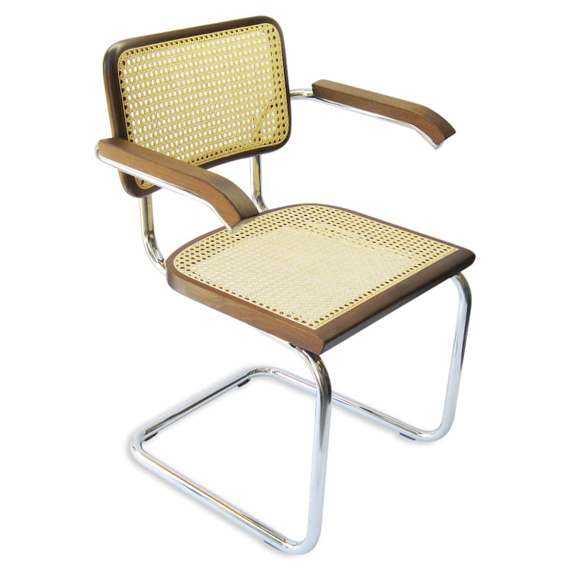 Breuer Chair Company Cesca Cane Arm Chair in Chrome and Walnut