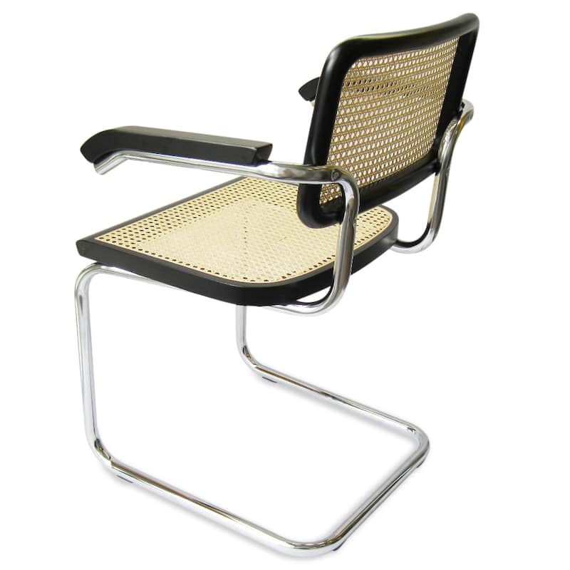Breuer Chair Company Cesca Cane Arm Chair in Chrome and Black