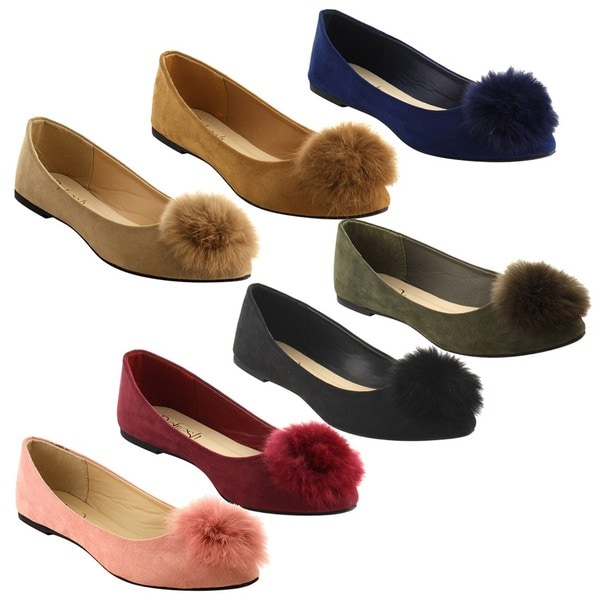 ballet flats with pom poms