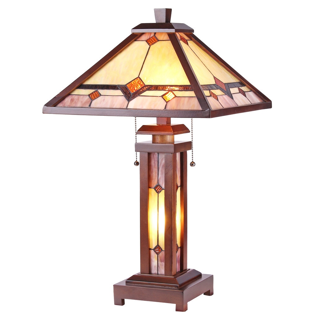 walnut mission tiffany style floor lamp